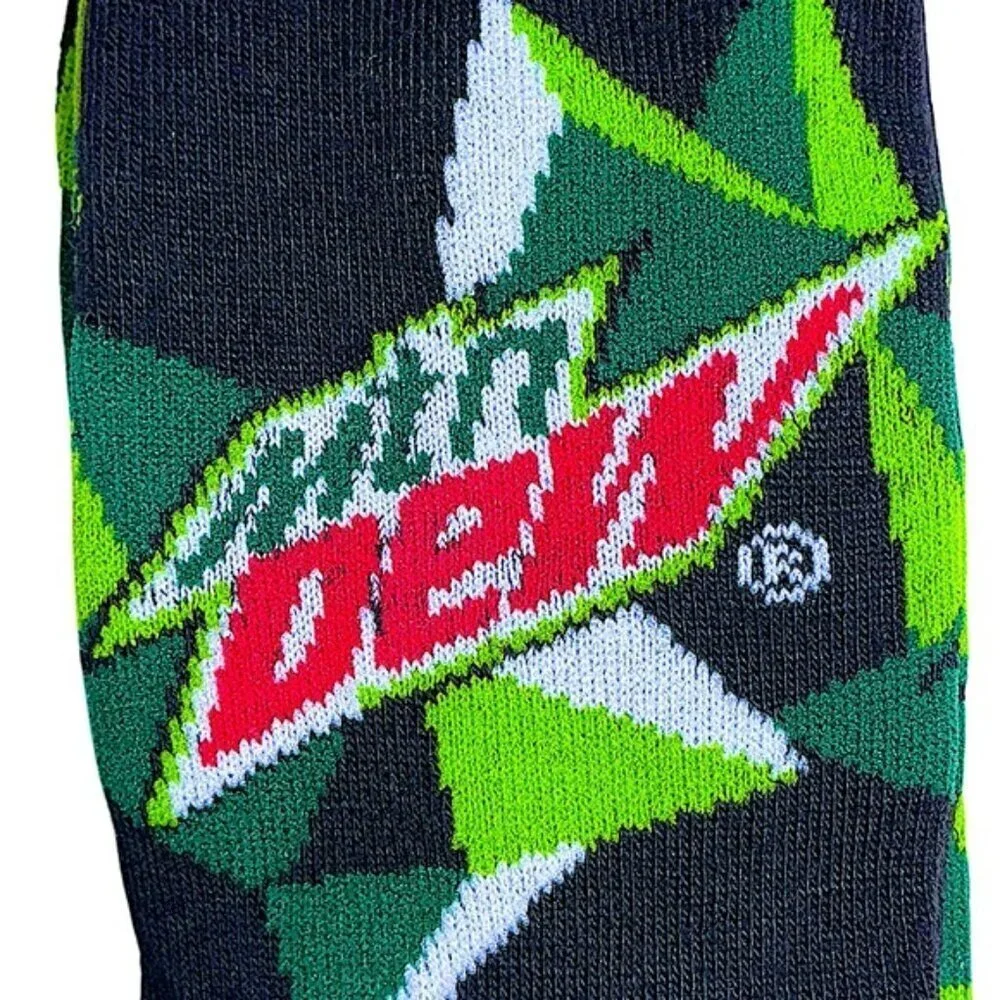 Socks Mountain Dew Novelty Crew Length Reinforced Black Green Unisex Men 6-12